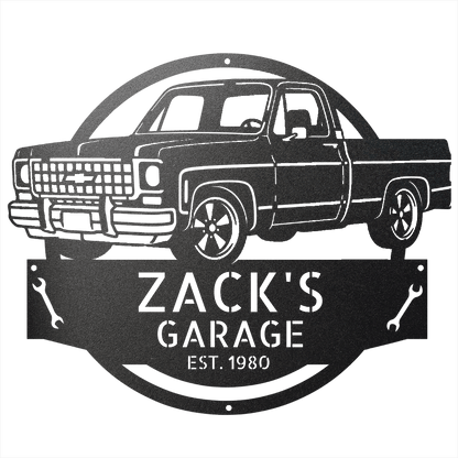 Steel Sign Black / 15 Personalized 1980 C10 Squarebody Garage Sign | Classic Truck Metal Art