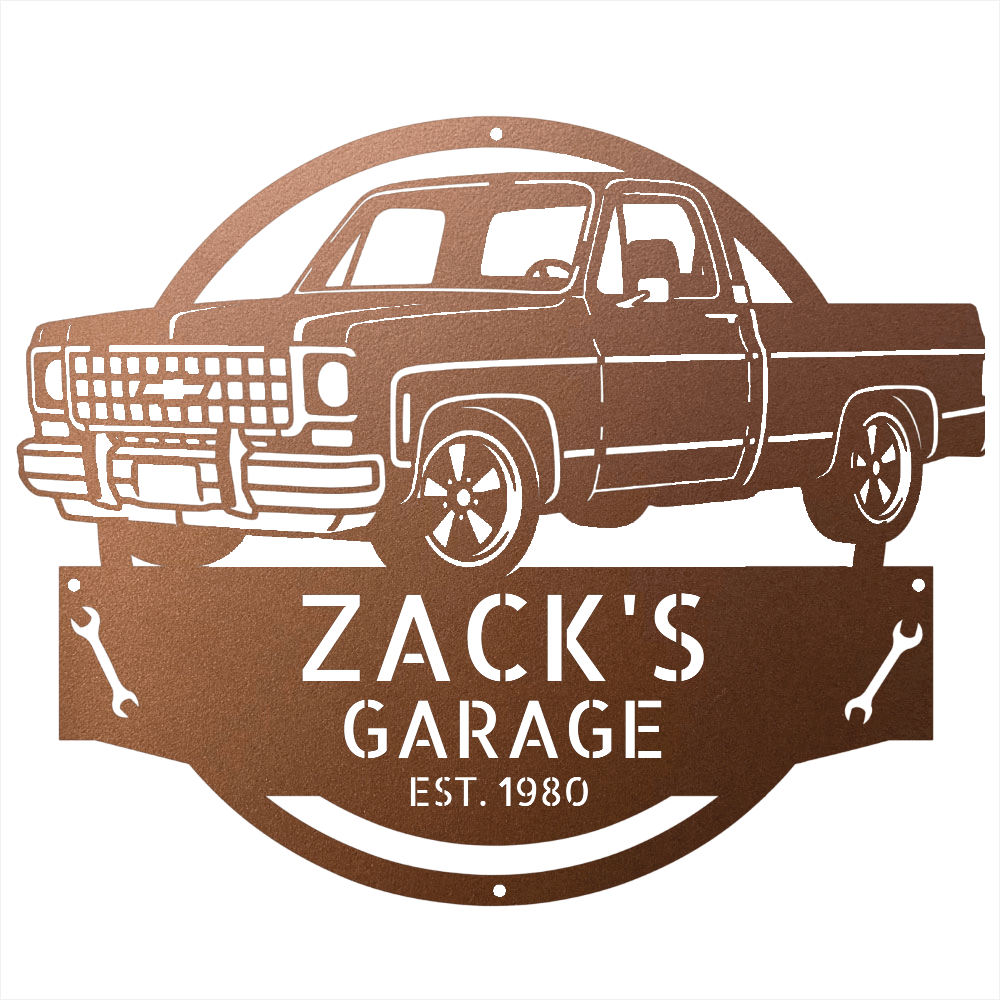 Steel Sign Copper / 15 Personalized 1980 C10 Squarebody Garage Sign | Classic Truck Metal Art