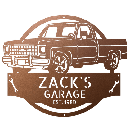 Steel Sign Copper / 15 Personalized 1980 C10 Squarebody Garage Sign | Classic Truck Metal Art