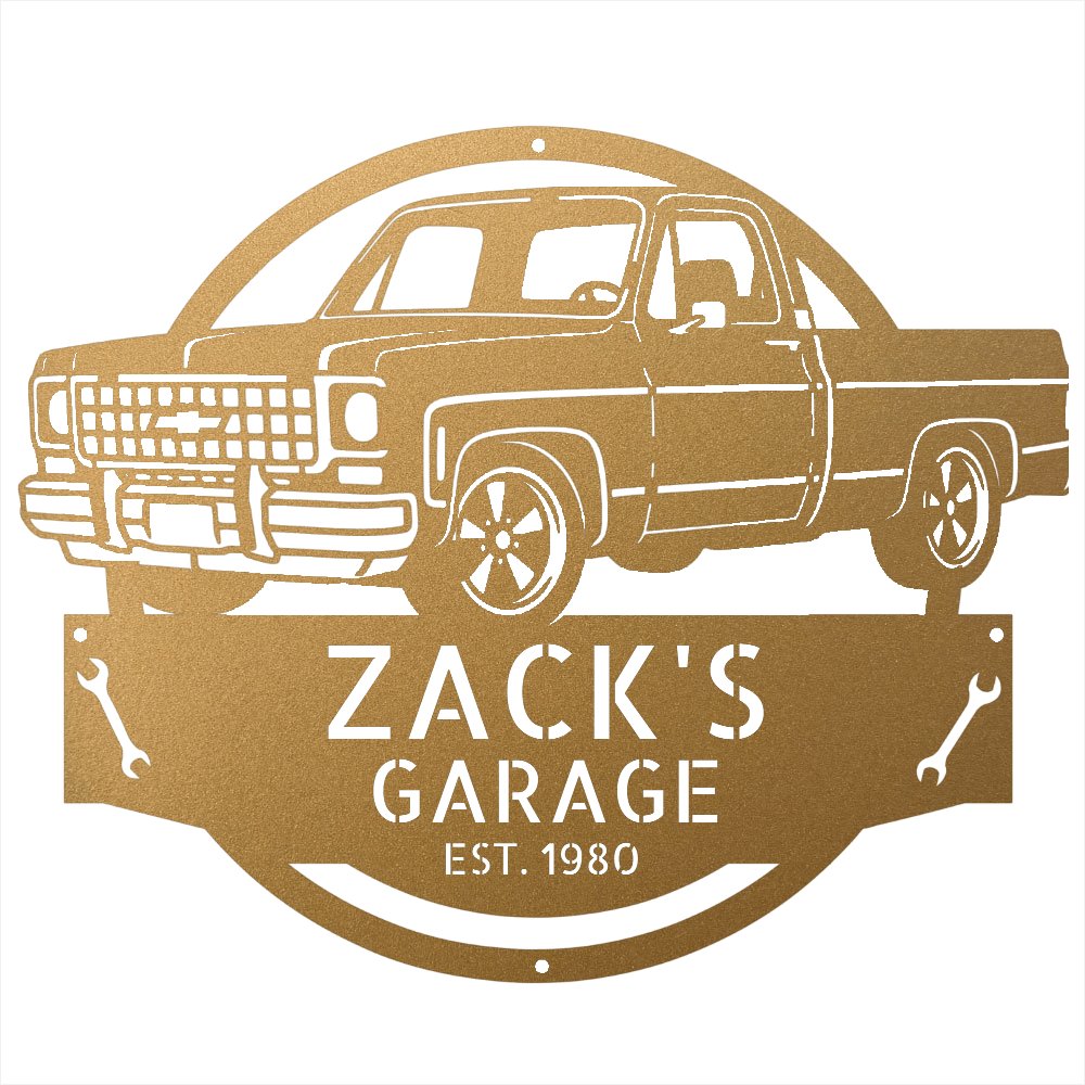 Steel Sign Gold / 15 Personalized 1980 C10 Squarebody Garage Sign | Classic Truck Metal Art
