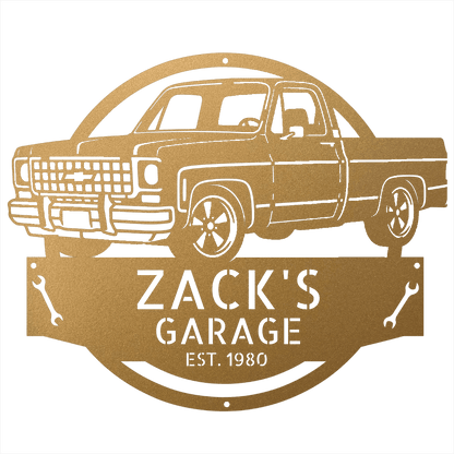 Steel Sign Gold / 15 Personalized 1980 C10 Squarebody Garage Sign | Classic Truck Metal Art