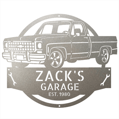 Steel Sign Silver / 15 Personalized 1980 C10 Squarebody Garage Sign | Classic Truck Metal Art