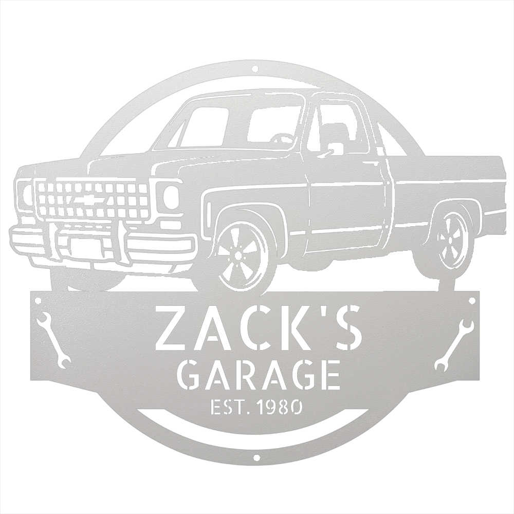 Steel Sign White / 15 Personalized 1980 C10 Squarebody Garage Sign | Classic Truck Metal Art
