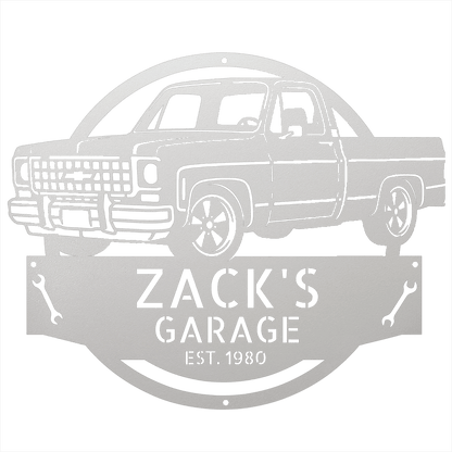 Steel Sign White / 15 Personalized 1980 C10 Squarebody Garage Sign | Classic Truck Metal Art