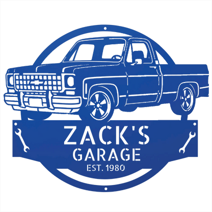 Steel Sign Blue / 24 Personalized 1980 C10 Squarebody Garage Sign | Classic Truck Metal Art