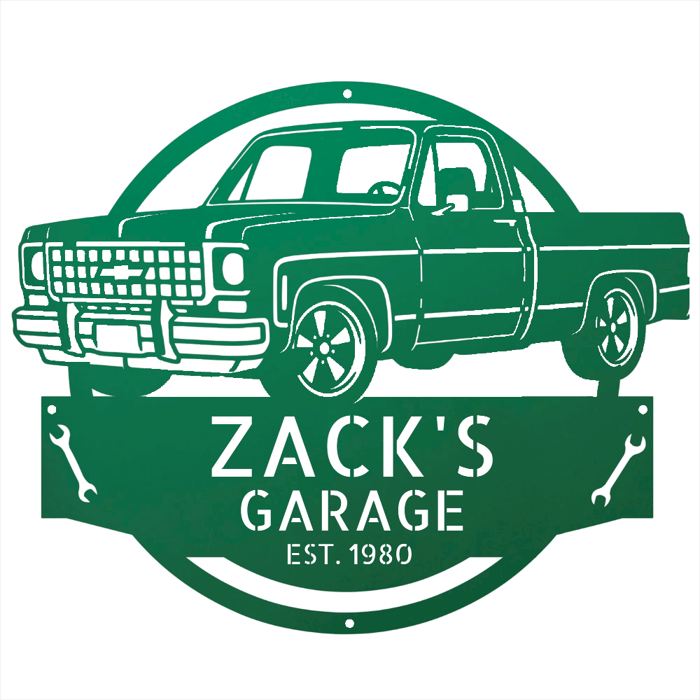 Steel Sign Green / 24 Personalized 1980 C10 Squarebody Garage Sign | Classic Truck Metal Art