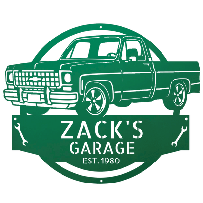 Steel Sign Green / 24 Personalized 1980 C10 Squarebody Garage Sign | Classic Truck Metal Art