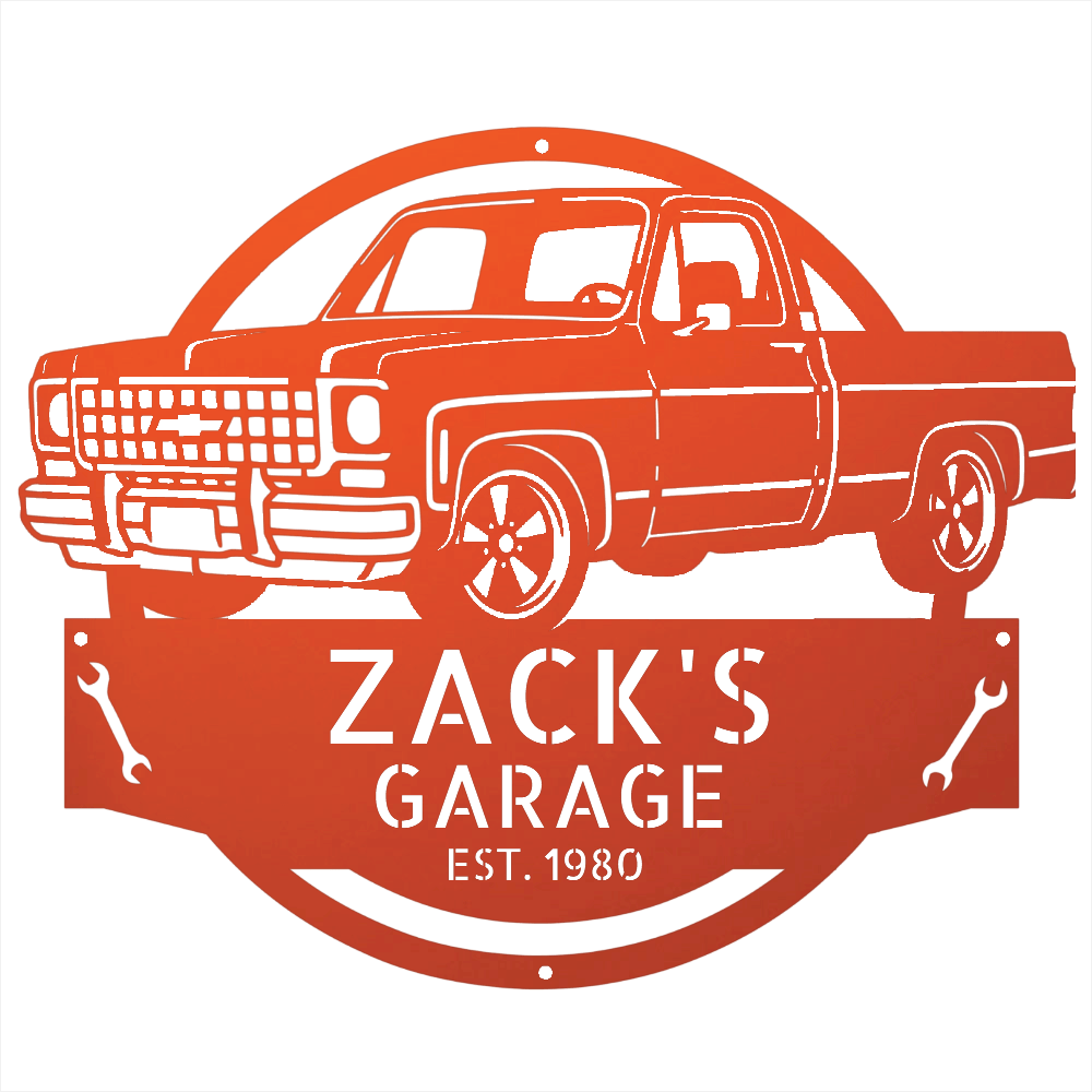 Steel Sign Orange / 24 Personalized 1980 C10 Squarebody Garage Sign | Classic Truck Metal Art