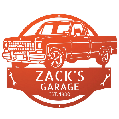 Steel Sign Orange / 24 Personalized 1980 C10 Squarebody Garage Sign | Classic Truck Metal Art