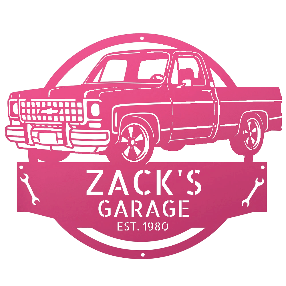 Steel Sign Pink / 24 Personalized 1980 C10 Squarebody Garage Sign | Classic Truck Metal Art