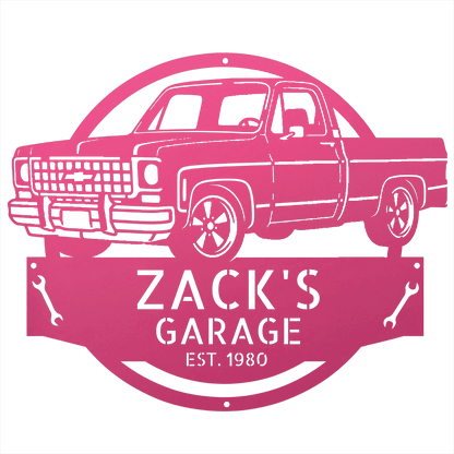 Steel Sign Pink / 24 Personalized 1980 C10 Squarebody Garage Sign | Classic Truck Metal Art