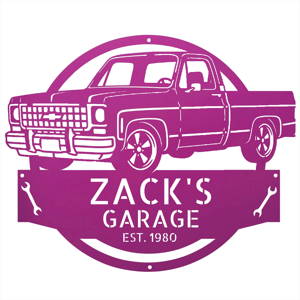 Steel Sign Purple / 24 Personalized 1980 C10 Squarebody Garage Sign | Classic Truck Metal Art