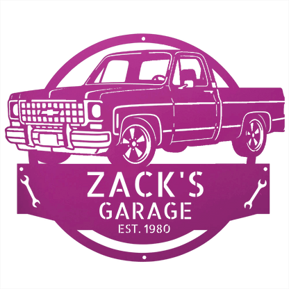 Steel Sign Purple / 24 Personalized 1980 C10 Squarebody Garage Sign | Classic Truck Metal Art