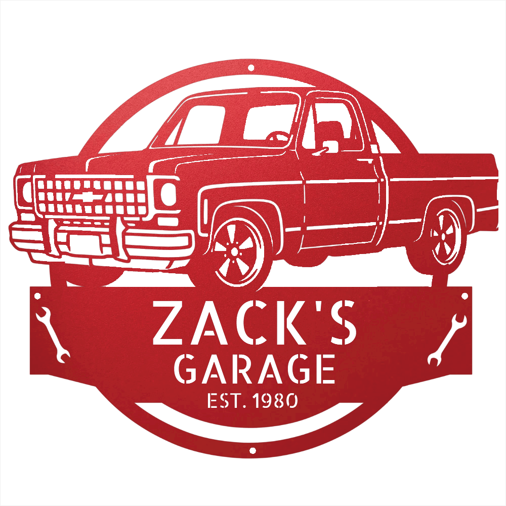 Steel Sign Red / 24 Personalized 1980 C10 Squarebody Garage Sign | Classic Truck Metal Art