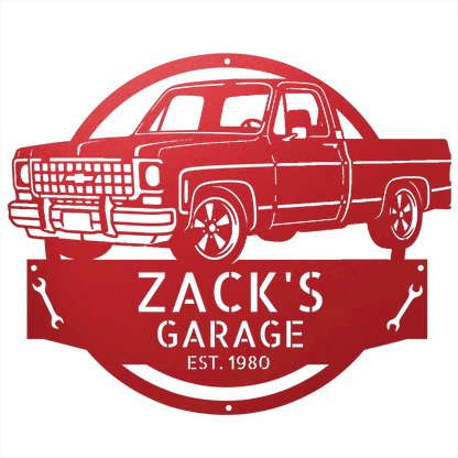 Steel Sign Red / 24 Personalized 1980 C10 Squarebody Garage Sign | Classic Truck Metal Art