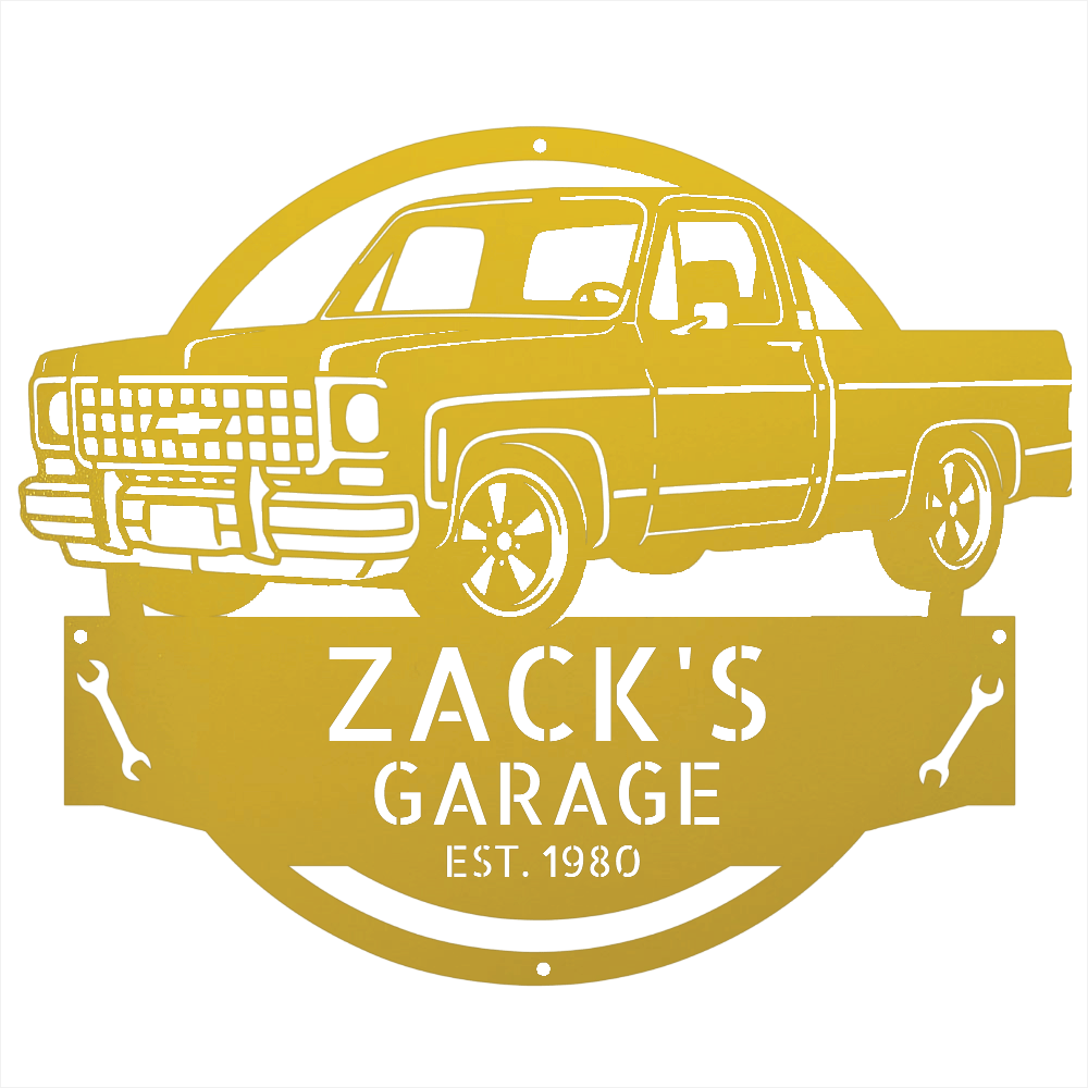 Steel Sign Yellow / 24 Personalized 1980 C10 Squarebody Garage Sign | Classic Truck Metal Art