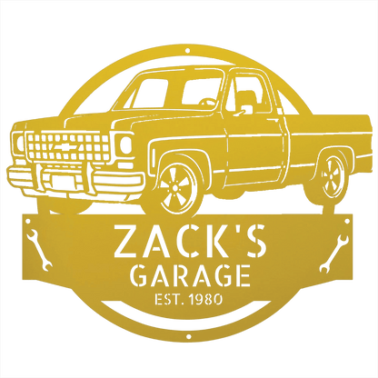 Steel Sign Yellow / 24 Personalized 1980 C10 Squarebody Garage Sign | Classic Truck Metal Art