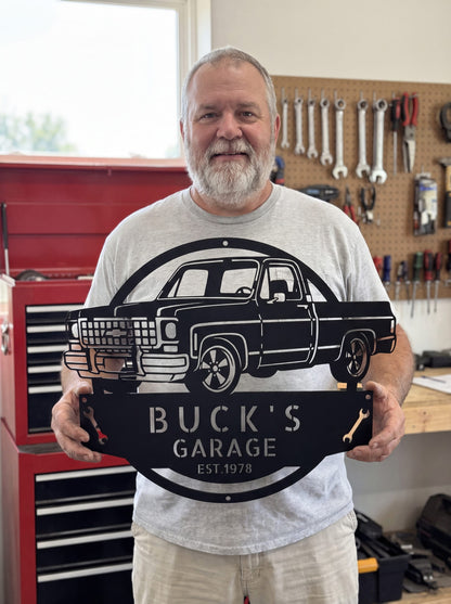 Steel Sign Personalized 1980 C10 Squarebody Garage Sign | Classic Truck Metal Art