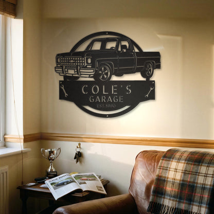 Steel Sign Personalized 1980 C10 Squarebody Garage Sign | Classic Truck Metal Art