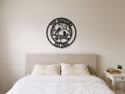 Steel Sign Personalized Anniversary Sign | Love Birds with Your Names and Year