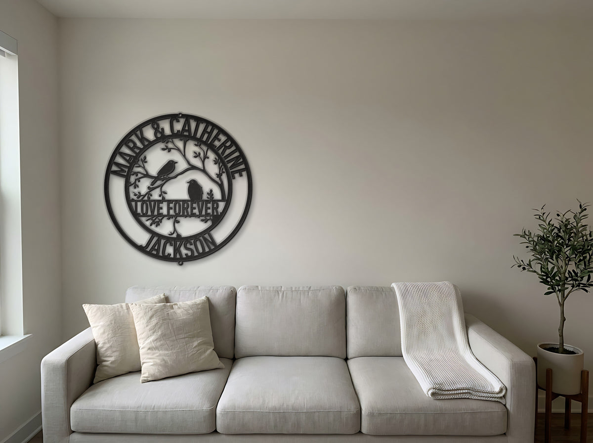 Steel Sign Personalized Anniversary Sign | Love Birds with Your Names and Year