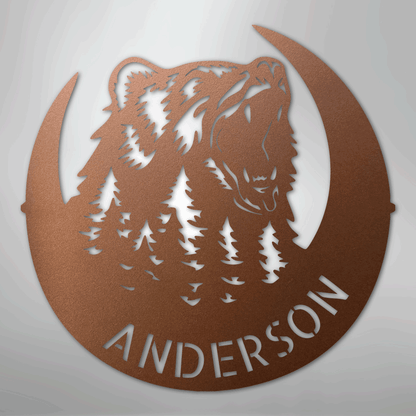 Steel Sign Copper / 12" Personalized Bear Metal Sign – Custom Family Name Forest Wall Art