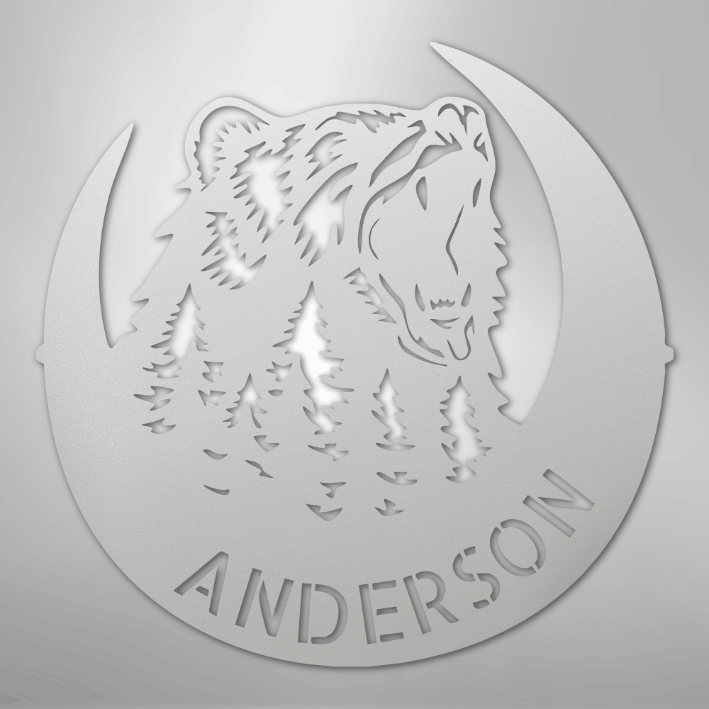 Steel Sign White / 12" Personalized Bear Metal Sign – Custom Family Name Forest Wall Art