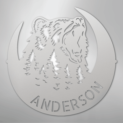 Steel Sign White / 12" Personalized Bear Metal Sign – Custom Family Name Forest Wall Art