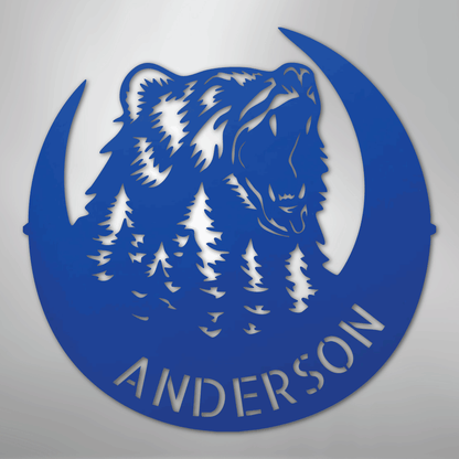 Steel Sign Blue / 24" Personalized Bear Metal Sign – Custom Family Name Forest Wall Art
