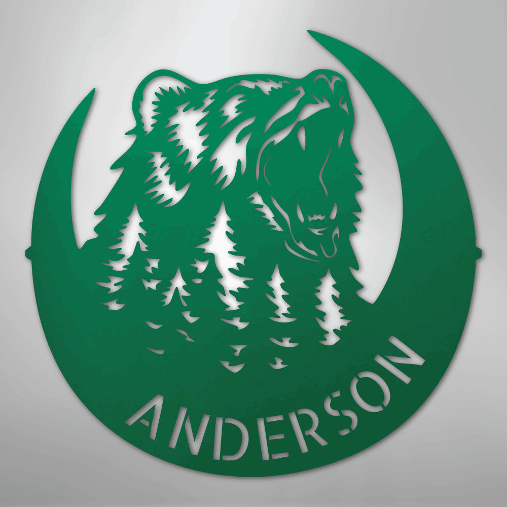 Steel Sign Green / 24" Personalized Bear Metal Sign – Custom Family Name Forest Wall Art