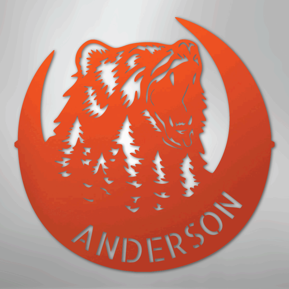 Steel Sign Orange / 24" Personalized Bear Metal Sign – Custom Family Name Forest Wall Art