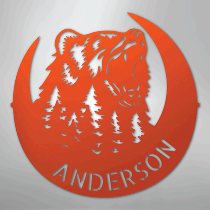 Steel Sign Orange / 24" Personalized Bear Metal Sign – Custom Family Name Forest Wall Art