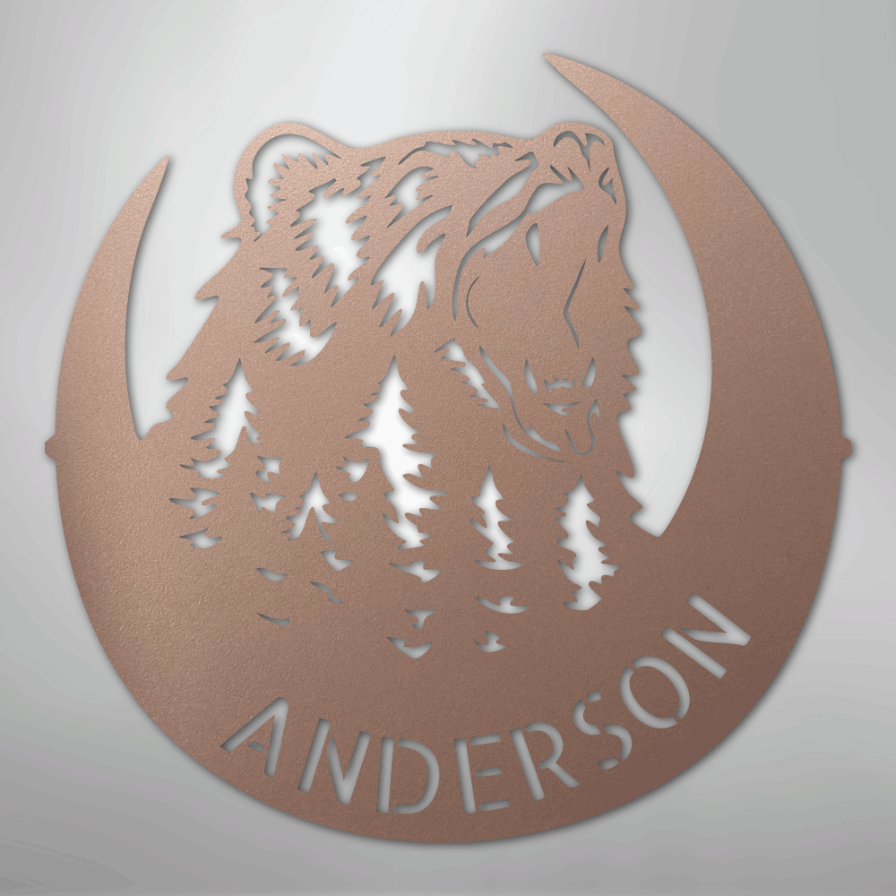 Steel Sign Rose / 24" Personalized Bear Metal Sign – Custom Family Name Forest Wall Art