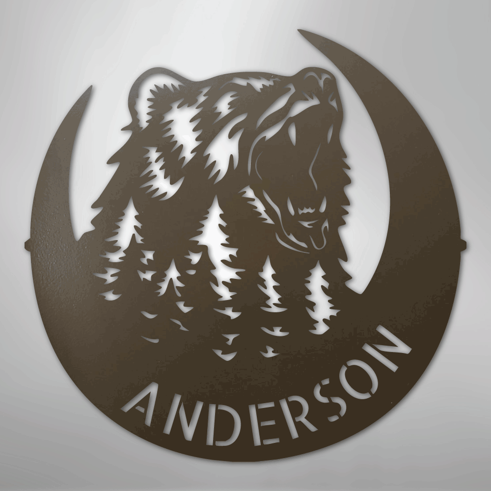 Steel Sign Stone / 24" Personalized Bear Metal Sign – Custom Family Name Forest Wall Art