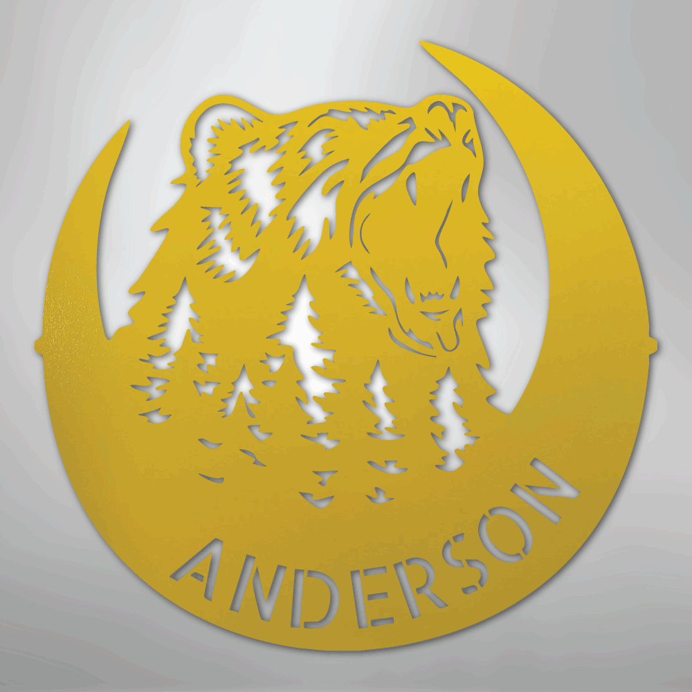 Steel Sign Yellow / 24" Personalized Bear Metal Sign – Custom Family Name Forest Wall Art