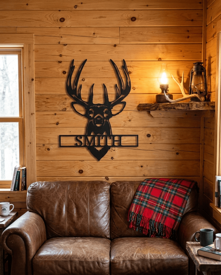 Steel Sign Personalized Buck Mount Deer Name Sign | Steel Hunting Wall Art