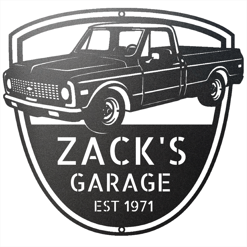 Steel Sign Black / 12 Personalized Chevy C10 Garage Sign | 1971 Truck Metal Wall Art