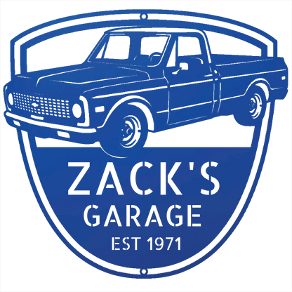 Steel Sign Blue / 12 Personalized Chevy C10 Garage Sign | 1971 Truck Metal Wall Art