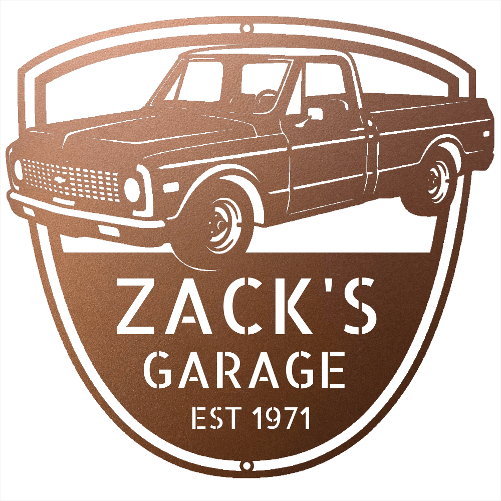 Steel Sign Copper / 12 Personalized Chevy C10 Garage Sign | 1971 Truck Metal Wall Art