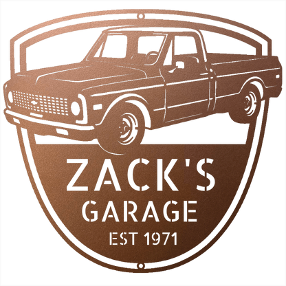 Steel Sign Copper / 12 Personalized Chevy C10 Garage Sign | 1971 Truck Metal Wall Art