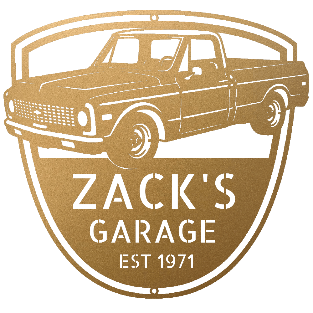 Steel Sign Gold / 12 Personalized Chevy C10 Garage Sign | 1971 Truck Metal Wall Art