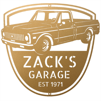 Steel Sign Gold / 12 Personalized Chevy C10 Garage Sign | 1971 Truck Metal Wall Art