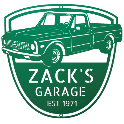 Steel Sign Green / 12 Personalized Chevy C10 Garage Sign | 1971 Truck Metal Wall Art