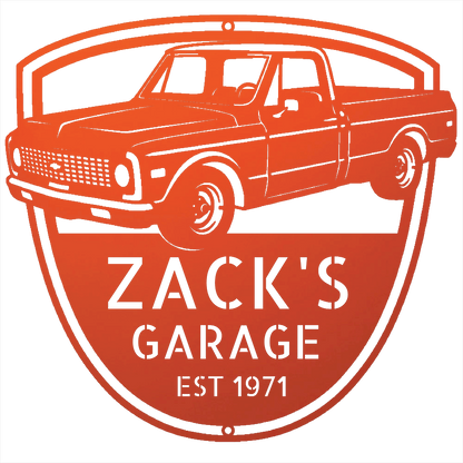 Steel Sign Orange / 12 Personalized Chevy C10 Garage Sign | 1971 Truck Metal Wall Art