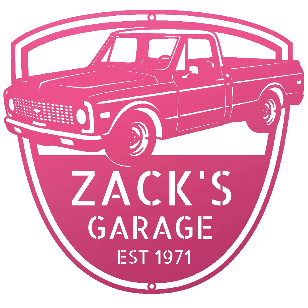 Steel Sign Pink / 12 Personalized Chevy C10 Garage Sign | 1971 Truck Metal Wall Art