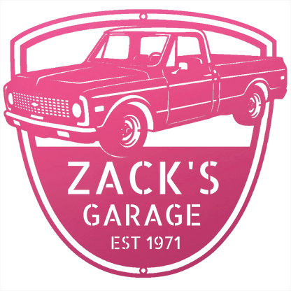 Steel Sign Pink / 12 Personalized Chevy C10 Garage Sign | 1971 Truck Metal Wall Art