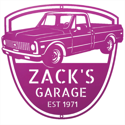 Steel Sign Purple / 12 Personalized Chevy C10 Garage Sign | 1971 Truck Metal Wall Art