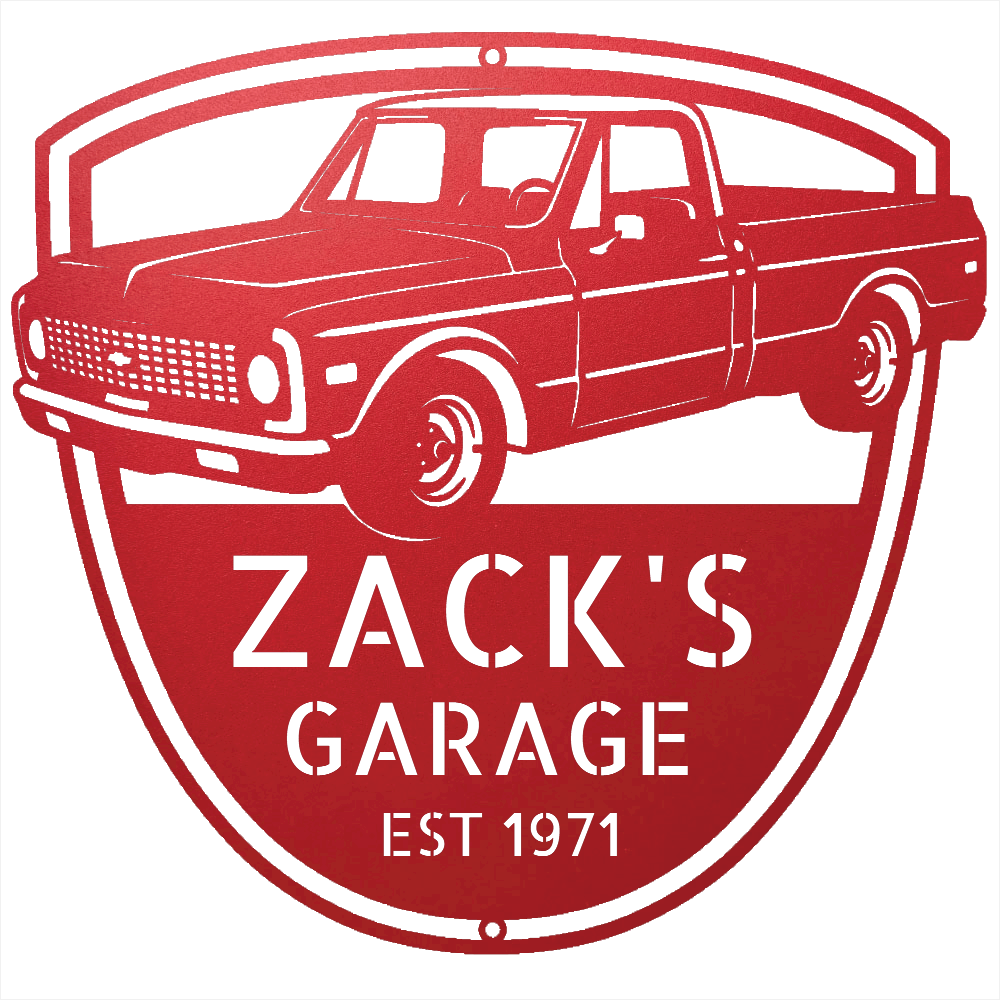 Steel Sign Red / 12 Personalized Chevy C10 Garage Sign | 1971 Truck Metal Wall Art