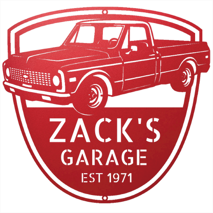 Steel Sign Red / 12 Personalized Chevy C10 Garage Sign | 1971 Truck Metal Wall Art