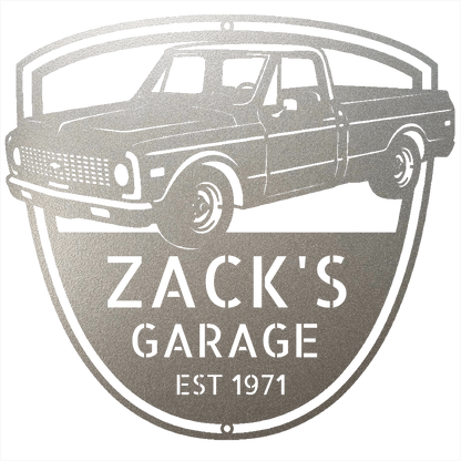 Steel Sign Silver / 12 Personalized Chevy C10 Garage Sign | 1971 Truck Metal Wall Art